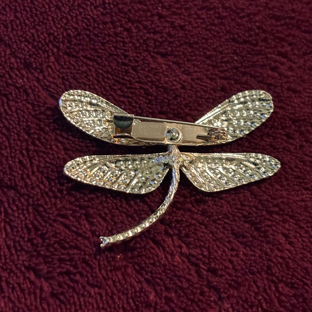 Multicolor Rhinestone Dragonfly Brooch Gold Tone Insect Pin - Picture 7 of 7